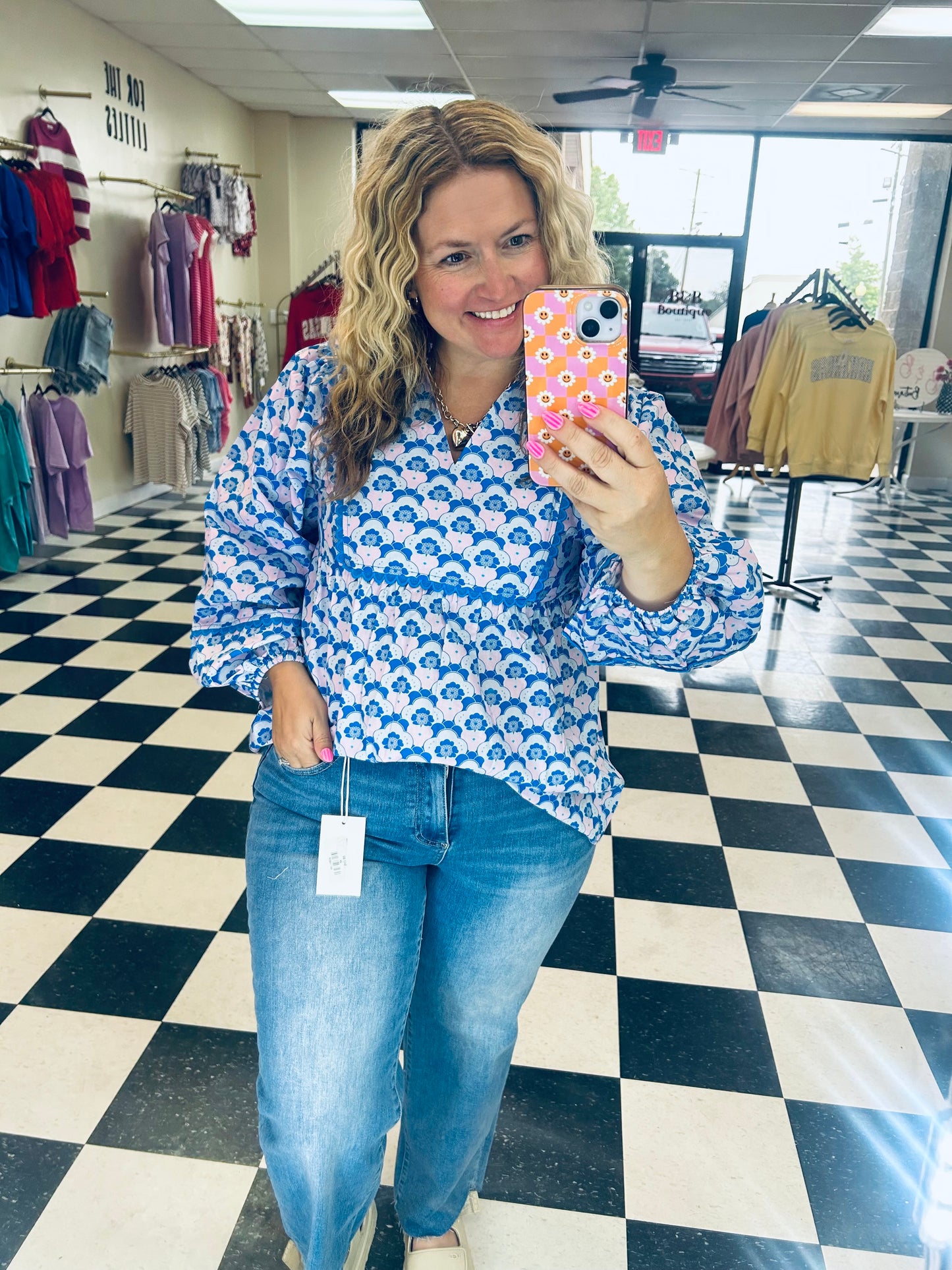 FLORAL PRINT BALLOON SLEEVE V NECK BLOUSE