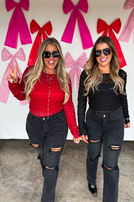 PREORDER- LONG SLEEVE ROSALIE LACE TOP-BEGINNING OF JAN