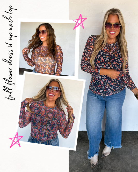 PREORDER- FALL FLOWER DRESS IT UP MESH TOPS