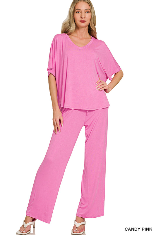 Zenana V-Neck Oversized Top & Pants Set
