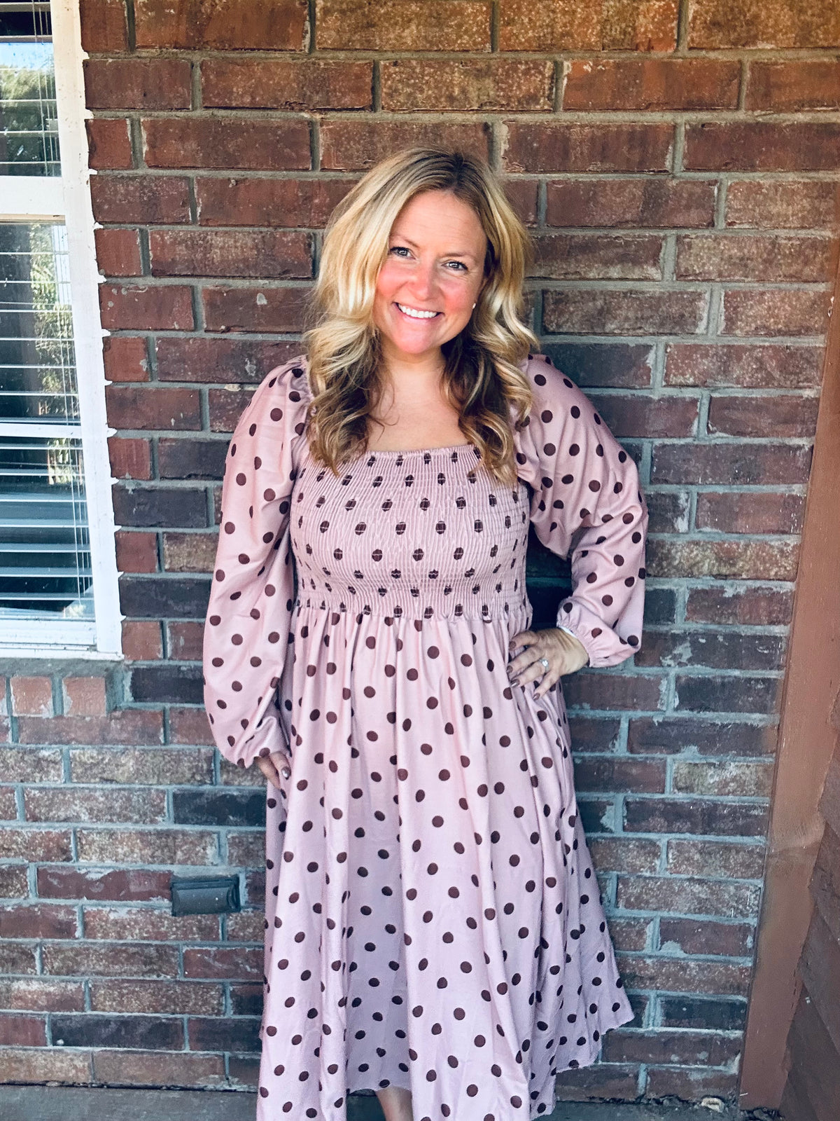 Mocha Polka Dot Smocked Dress