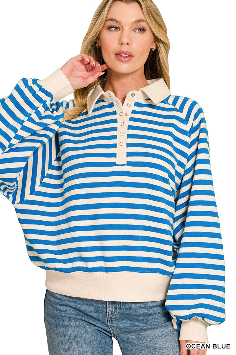 Zenana Striped Henley Pullovers