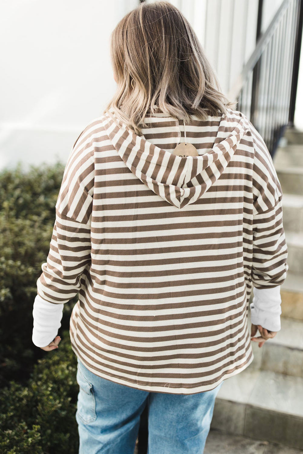 Striped Drop Sleeve Plus Size Henley Hoodie