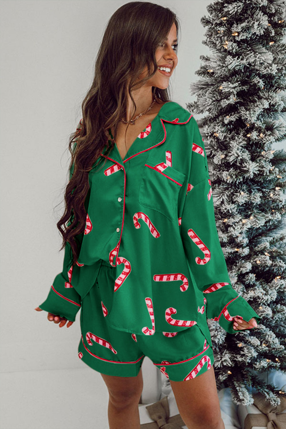 Candy Cane Print Christmas Pajama Set