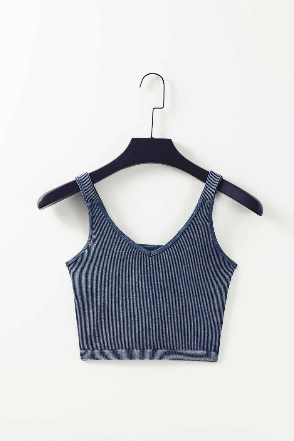 Carbon Grey Mineral Wash V Neck Ribbed Crop Top