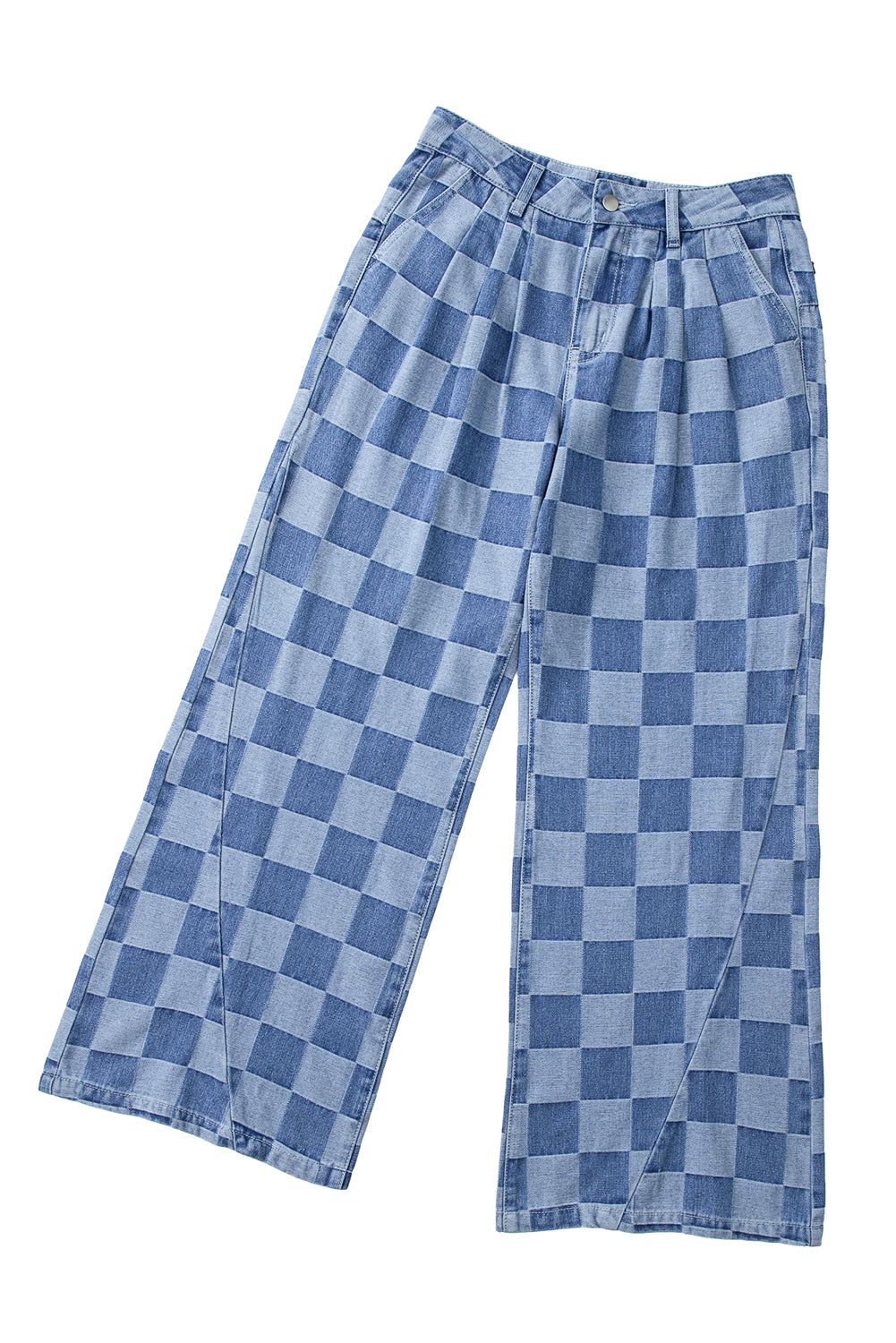 Checkered Light Washed Wide Leg Jeans