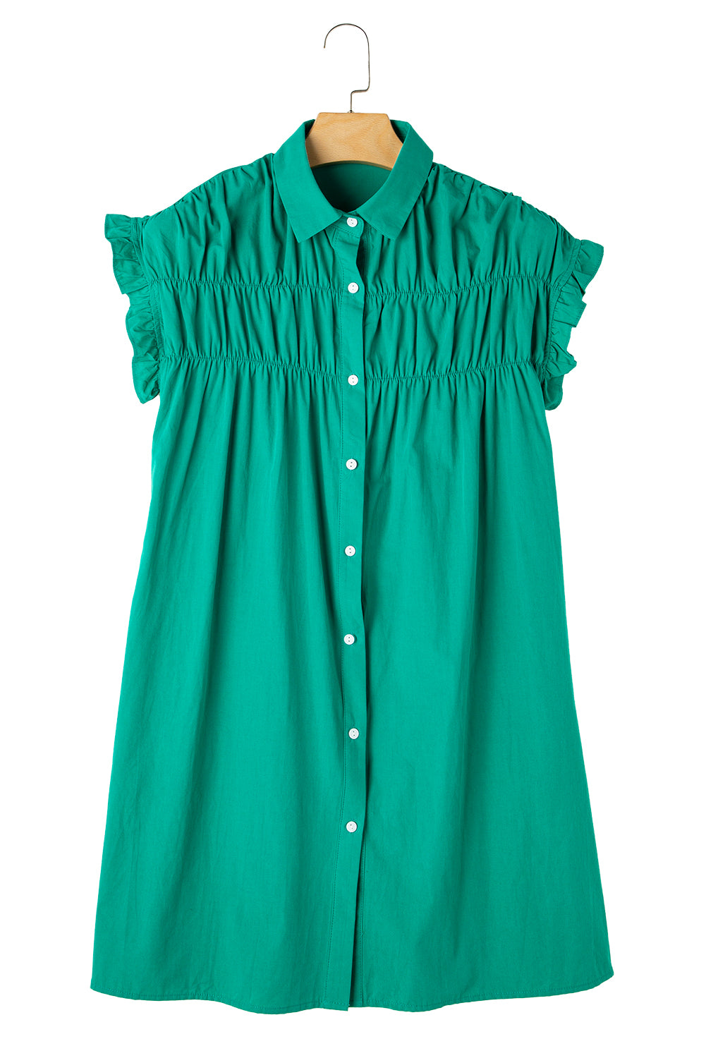 Bright Green Ruffle Sleeve Button Up Shirt Dress