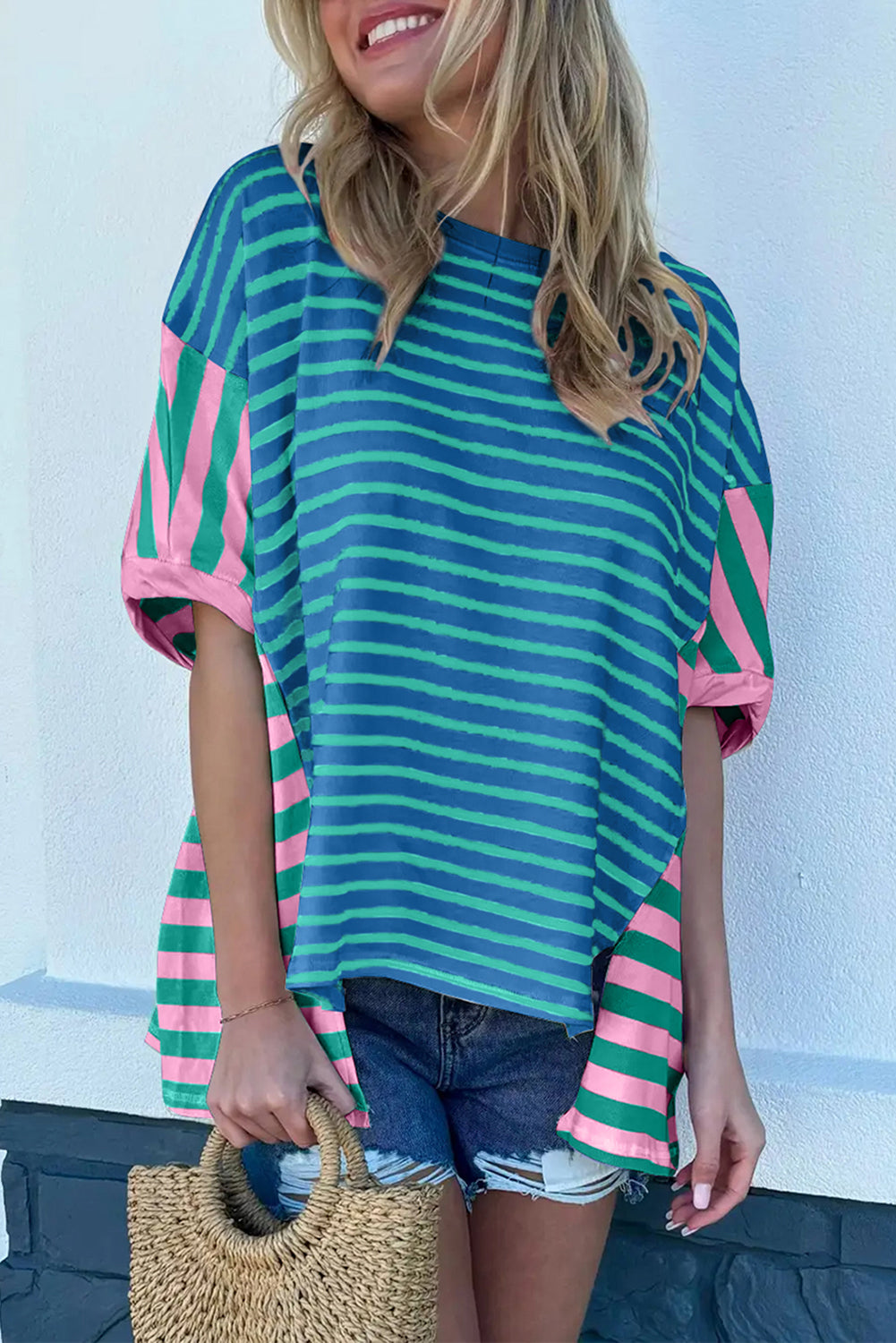 Patchwork Slits Baggy T Shirt