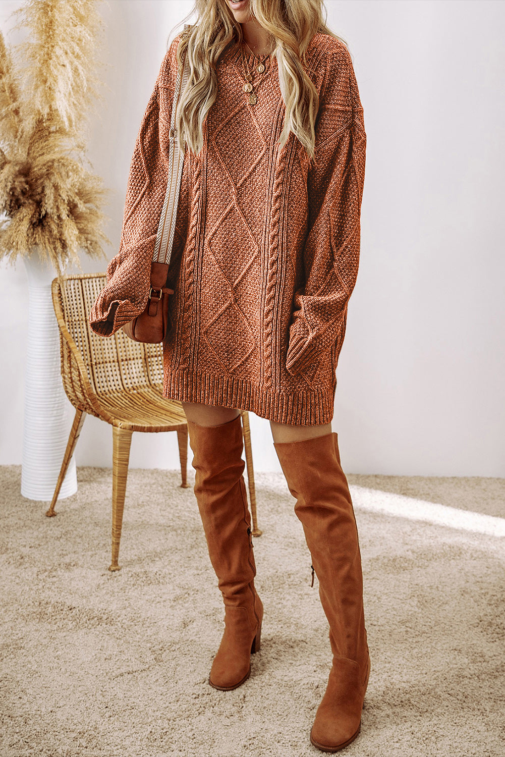 Knit Drop Shoulder Loose Fit Sweater Dress