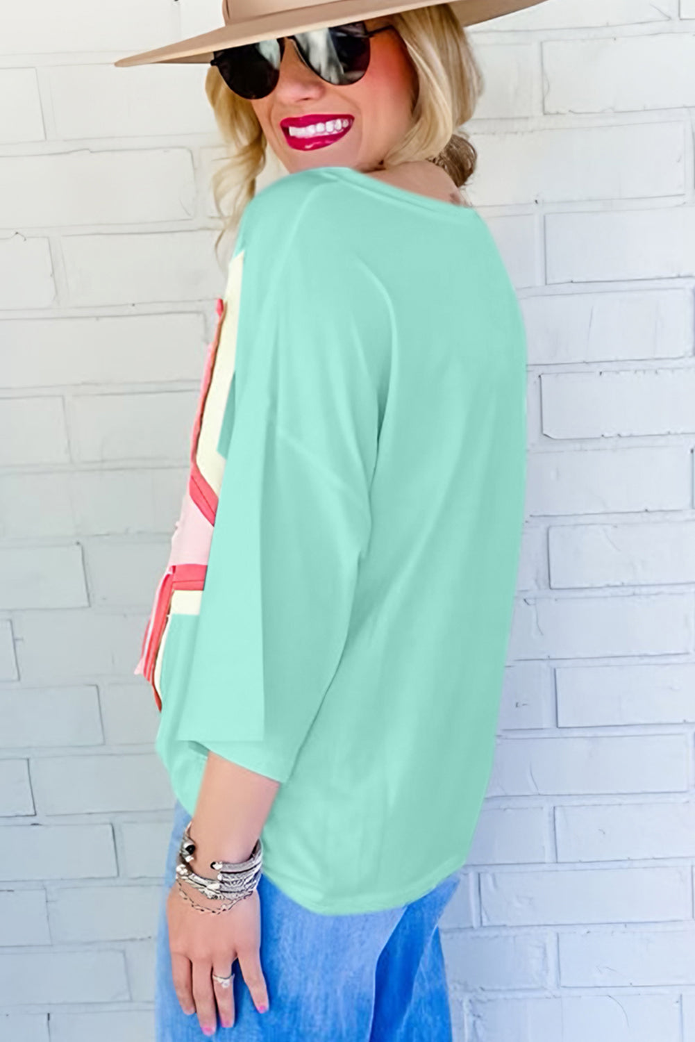 Moonlight Jade Colorblock Star Patch Plus Size Top