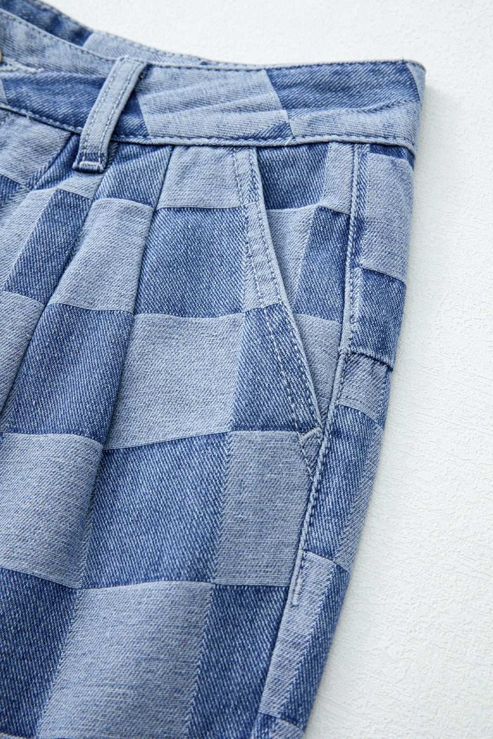 Checkered Light Washed Wide Leg Jeans