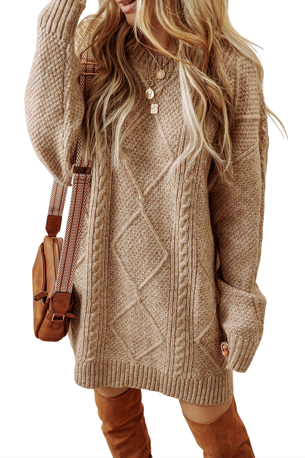 Knit Drop Shoulder Loose Fit Sweater Dress