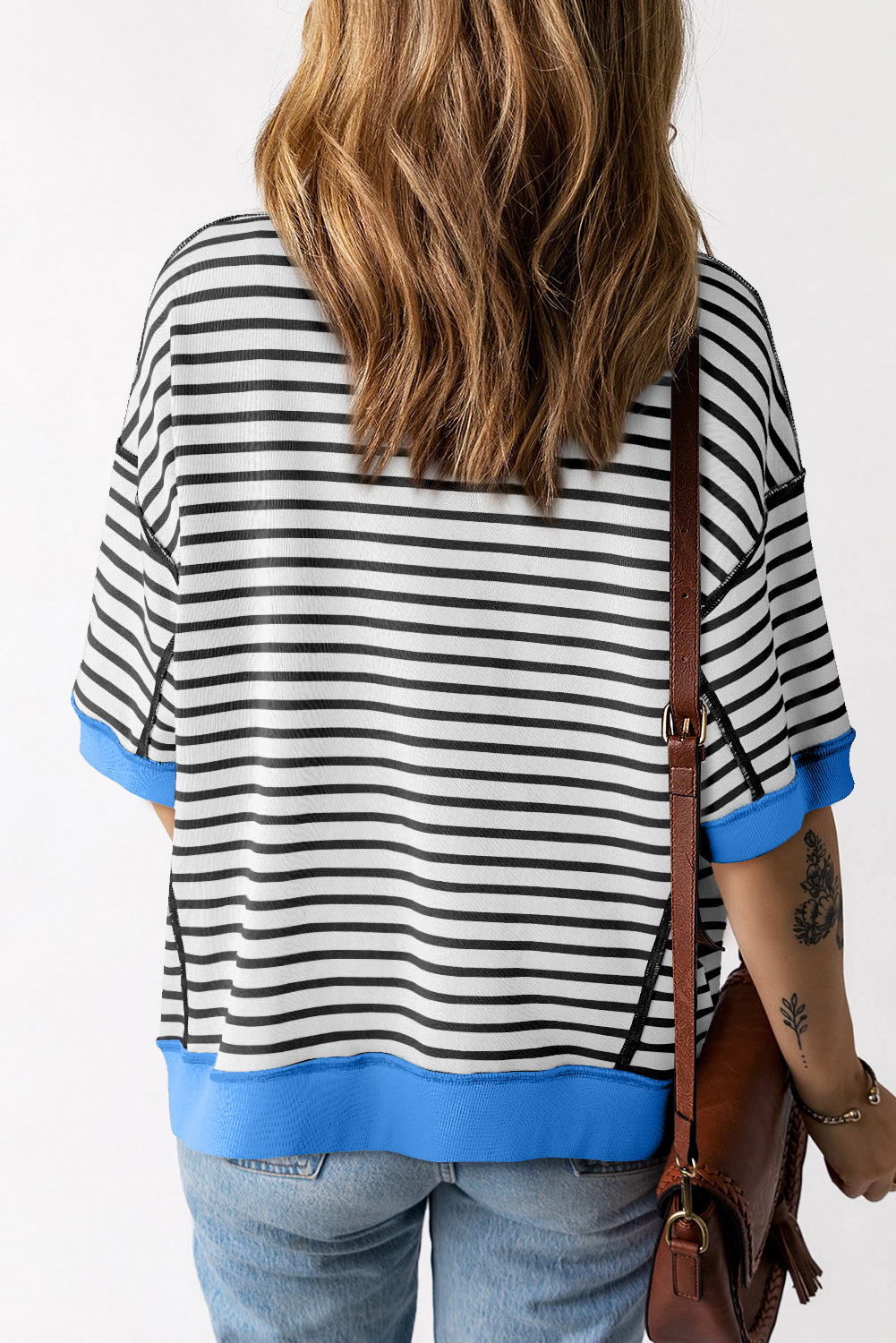 Stripe Colorblock Drop Sleeve Oversized T Shirt