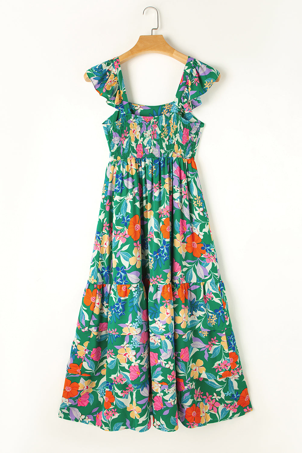 Boho Floral Print Ruffle Sleeveless Tiered Maxi Dress