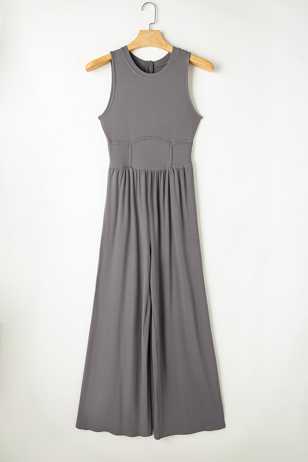 Medium Grey Sleeveless High Waist Wide Leg Jumpsuit