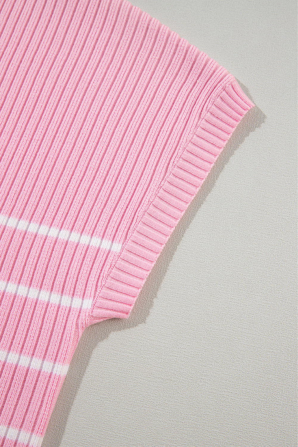 Pink Plus Size Ribbed Stripe Round Neck T Shirt