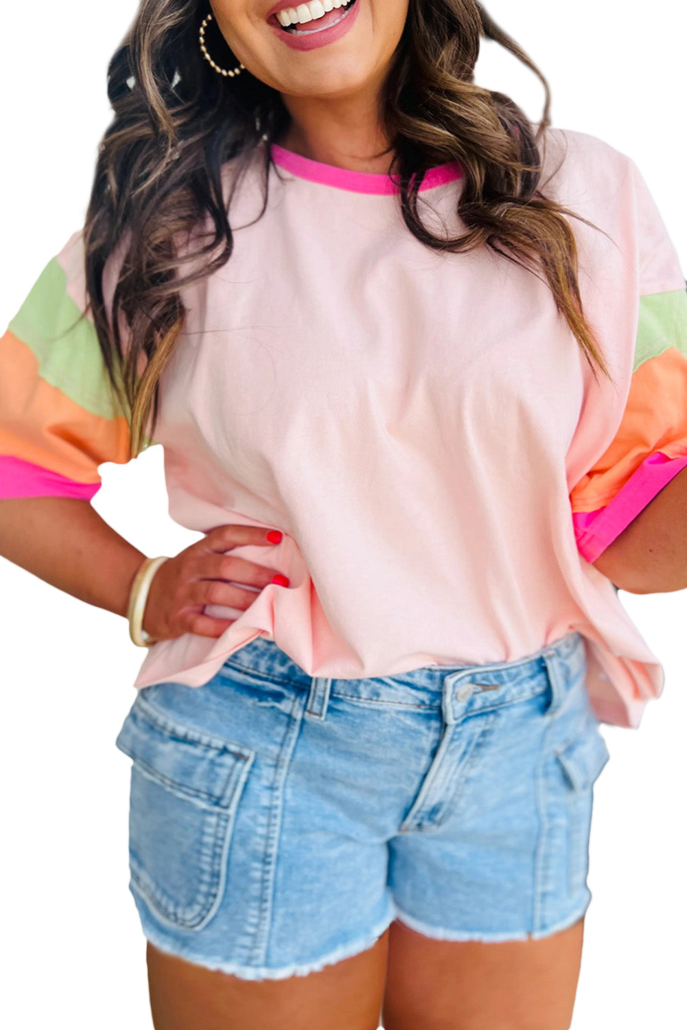 Color Block Half Plus Size T Shirt