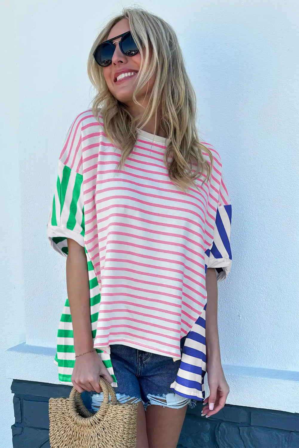 Patchwork Slits Baggy T Shirt