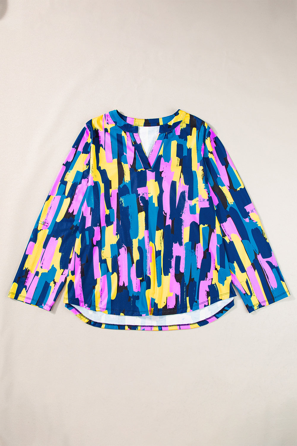 Blue Plus Size Abstract Print 3/4 Sleeve Blouse