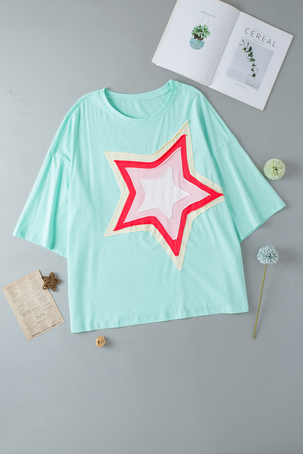 Moonlight Jade Colorblock Star Patch Plus Size Top