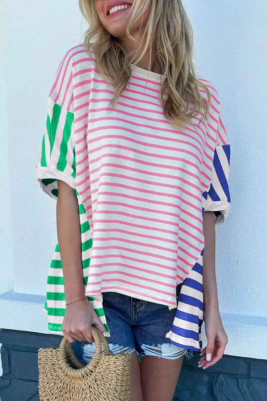 Patchwork Slits Baggy T Shirt