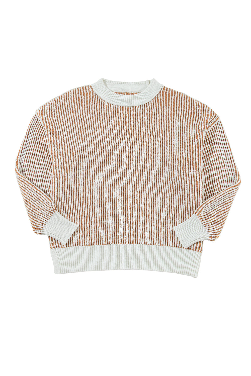 Chestnut Striped Contrast Trim Loose Sweater