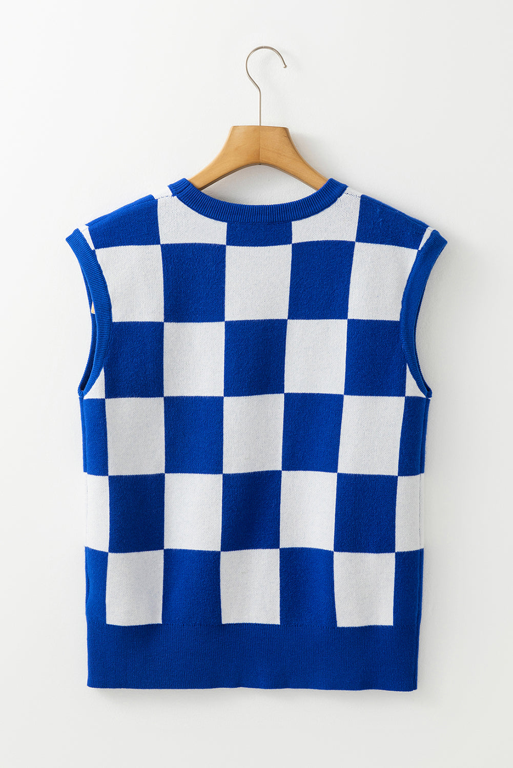 Dark Blue Checkered Knit Top