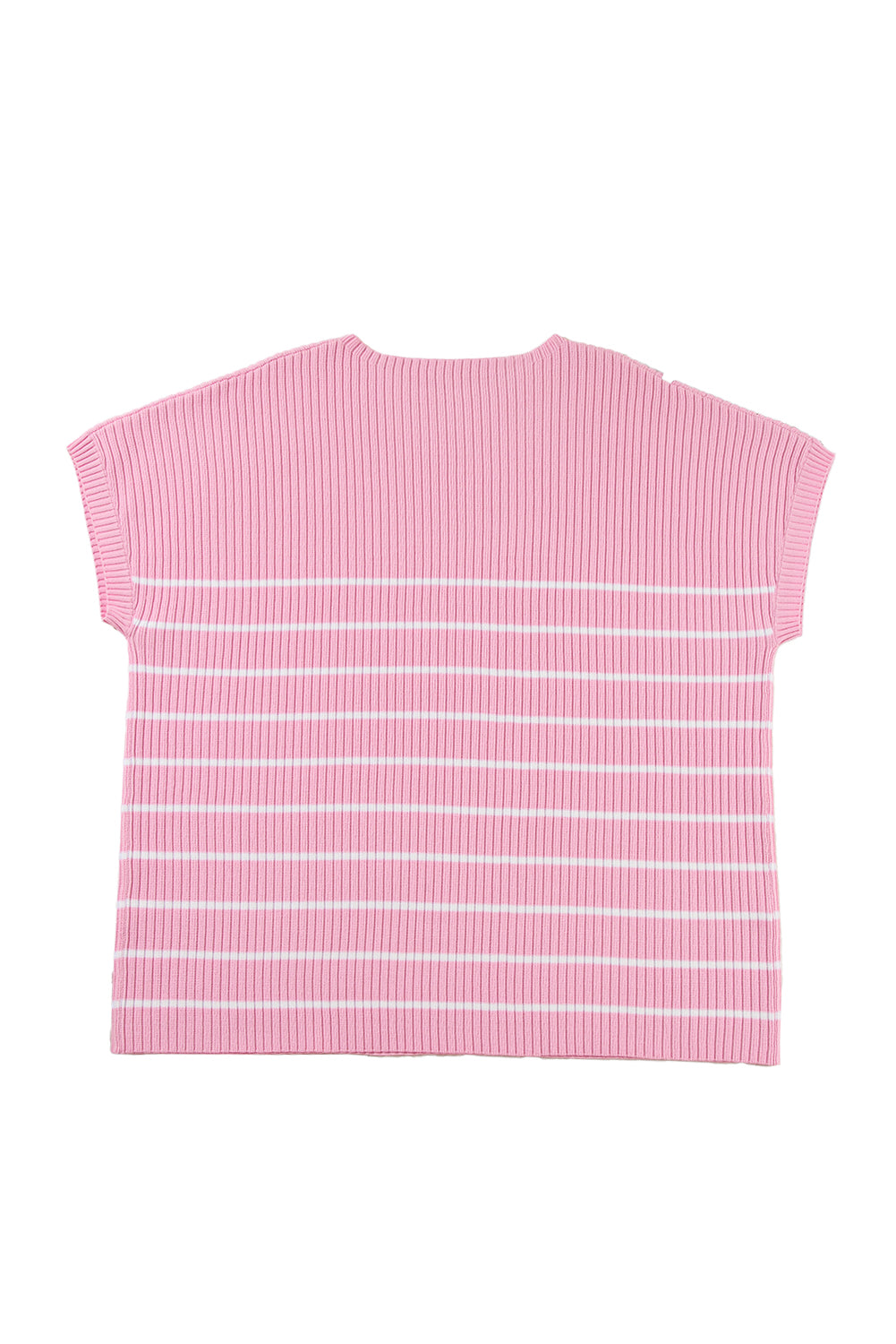 Pink Plus Size Ribbed Stripe Round Neck T Shirt