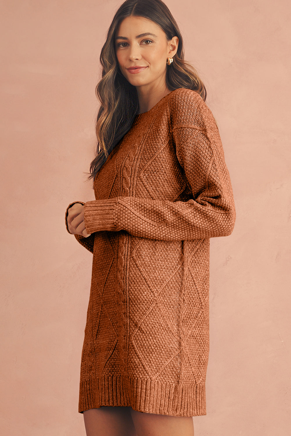 Knit Drop Shoulder Loose Fit Sweater Dress