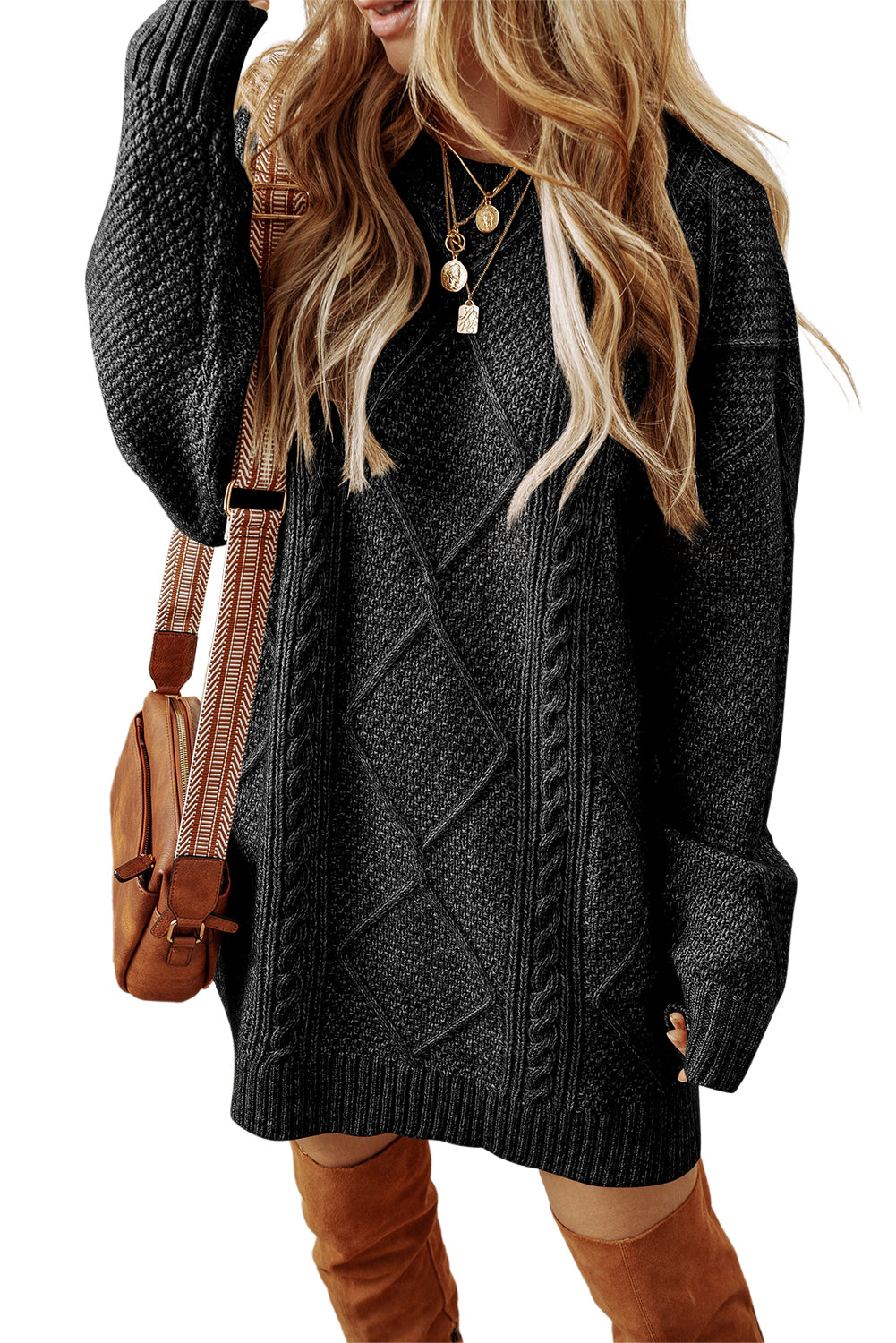 Knit Drop Shoulder Loose Fit Sweater Dress