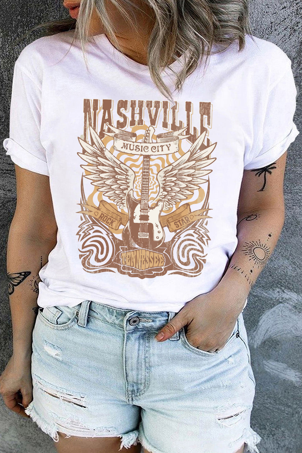 NASHVILLE MUSIC CITY Guitar Graphic T Shirt