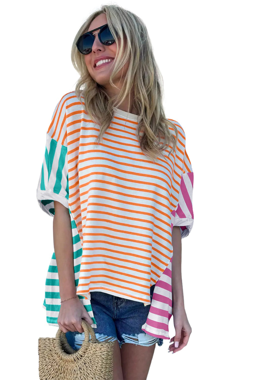 Patchwork Slits Baggy T Shirt