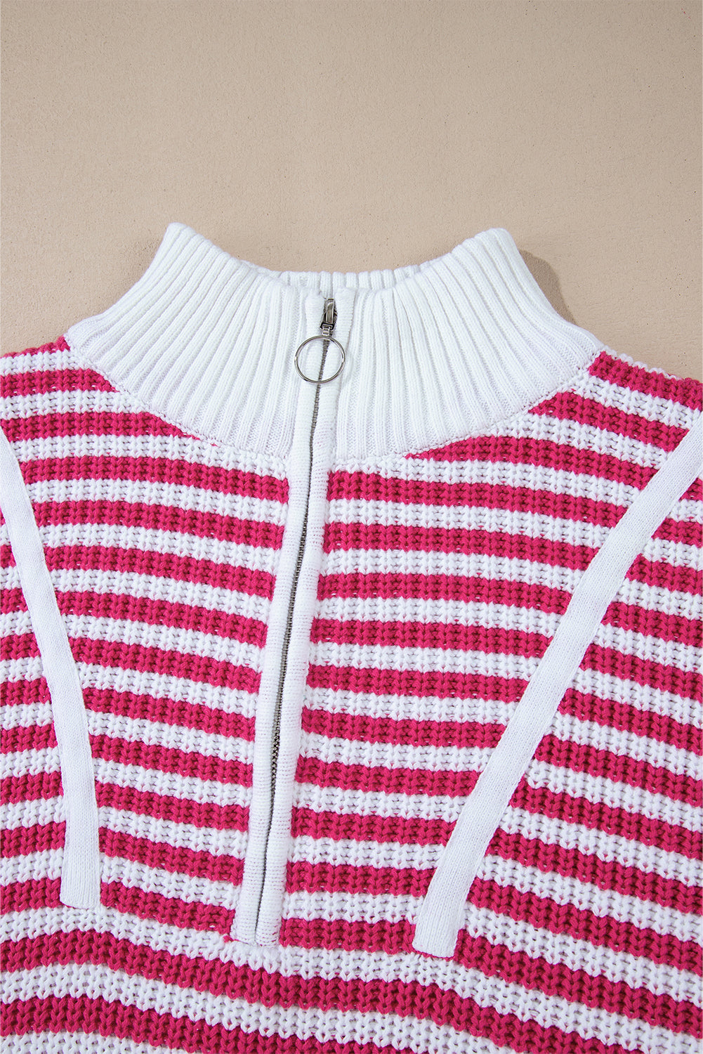 Striped Zip Up Collar Drop Sleeve Sweater