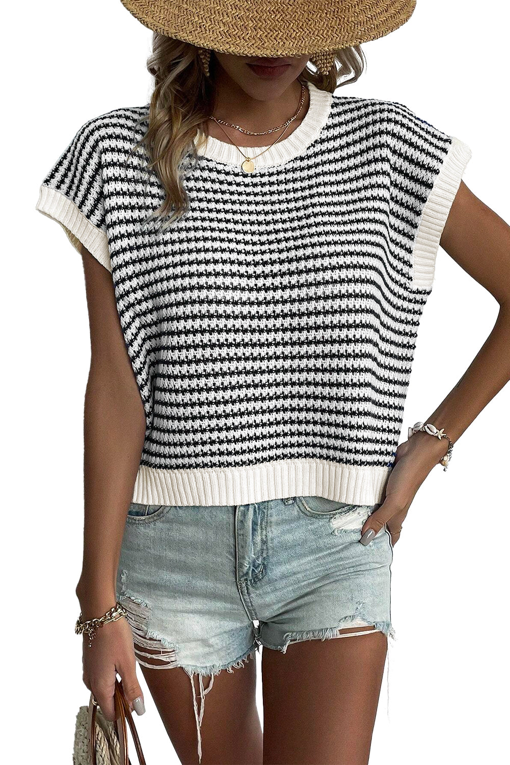 Black Stripe Contrast Trim Knit Dolman Top