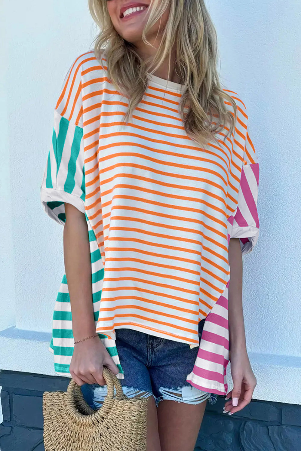 Patchwork Slits Baggy T Shirt