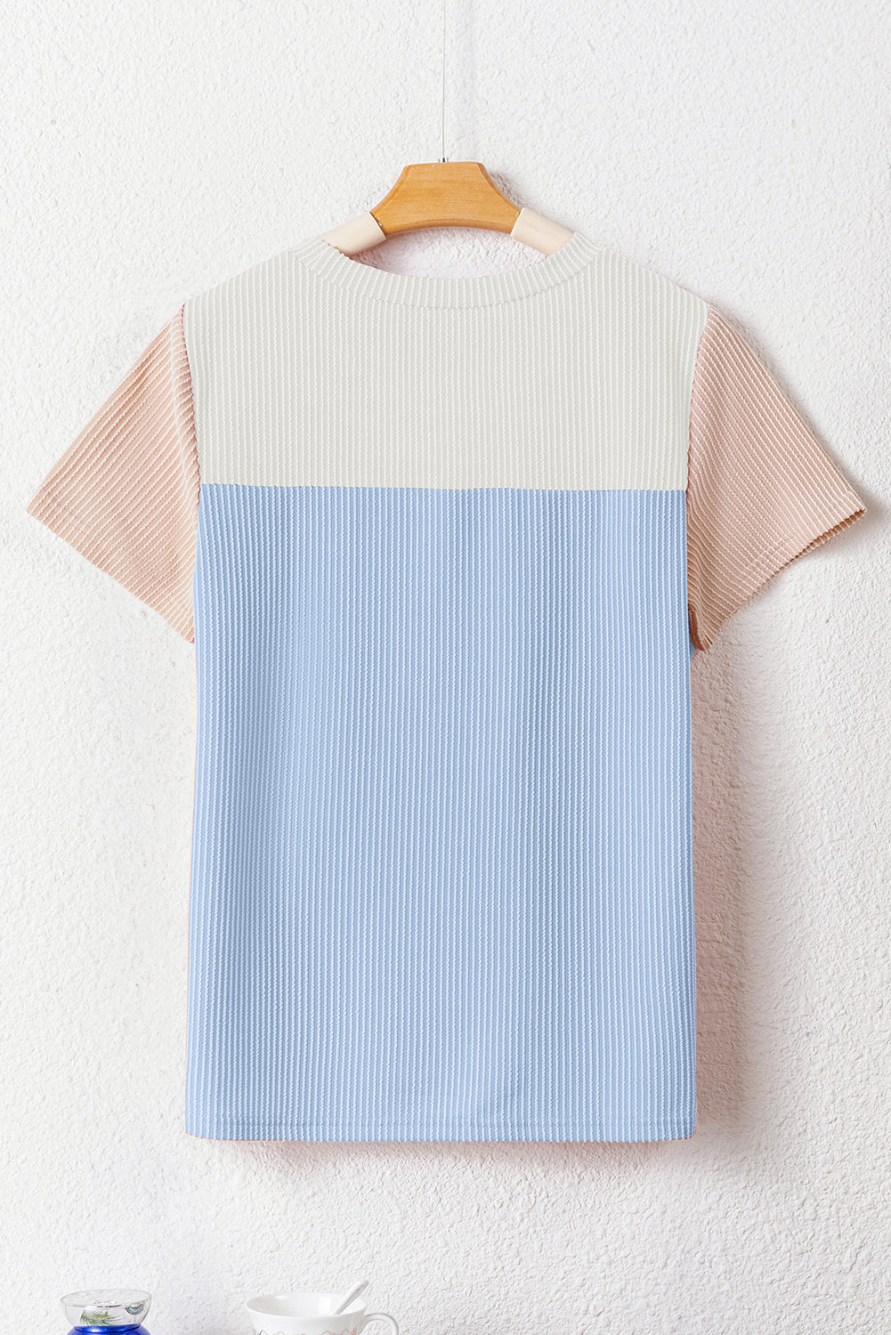 Ribbed Textured Colorblock T Shirt