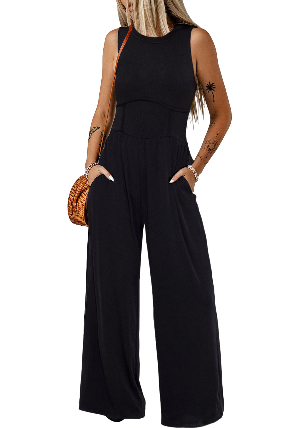 Medium Grey Sleeveless High Waist Wide Leg Jumpsuit