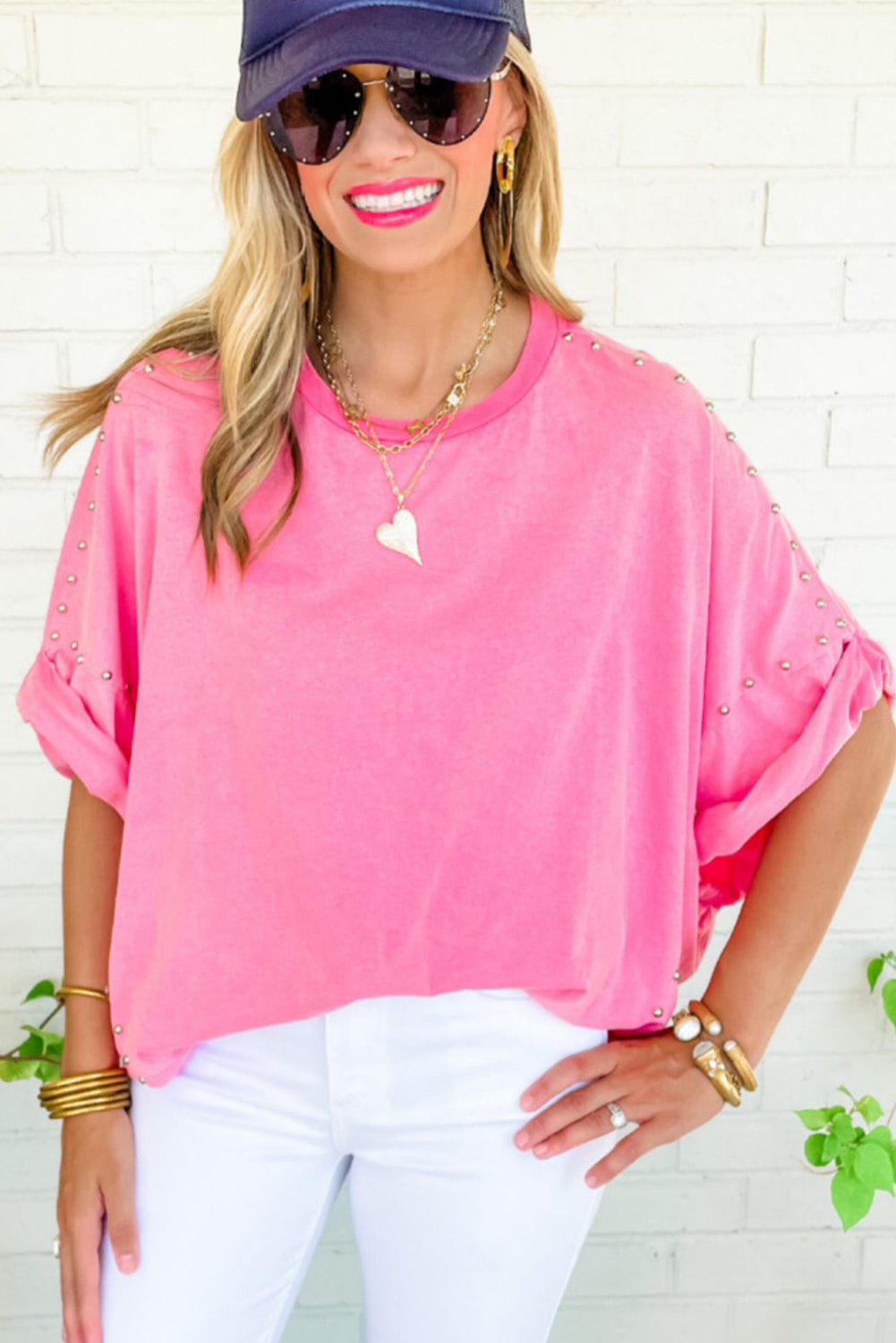 Bonbon Studded Batwing Sleeve Oversized Tee