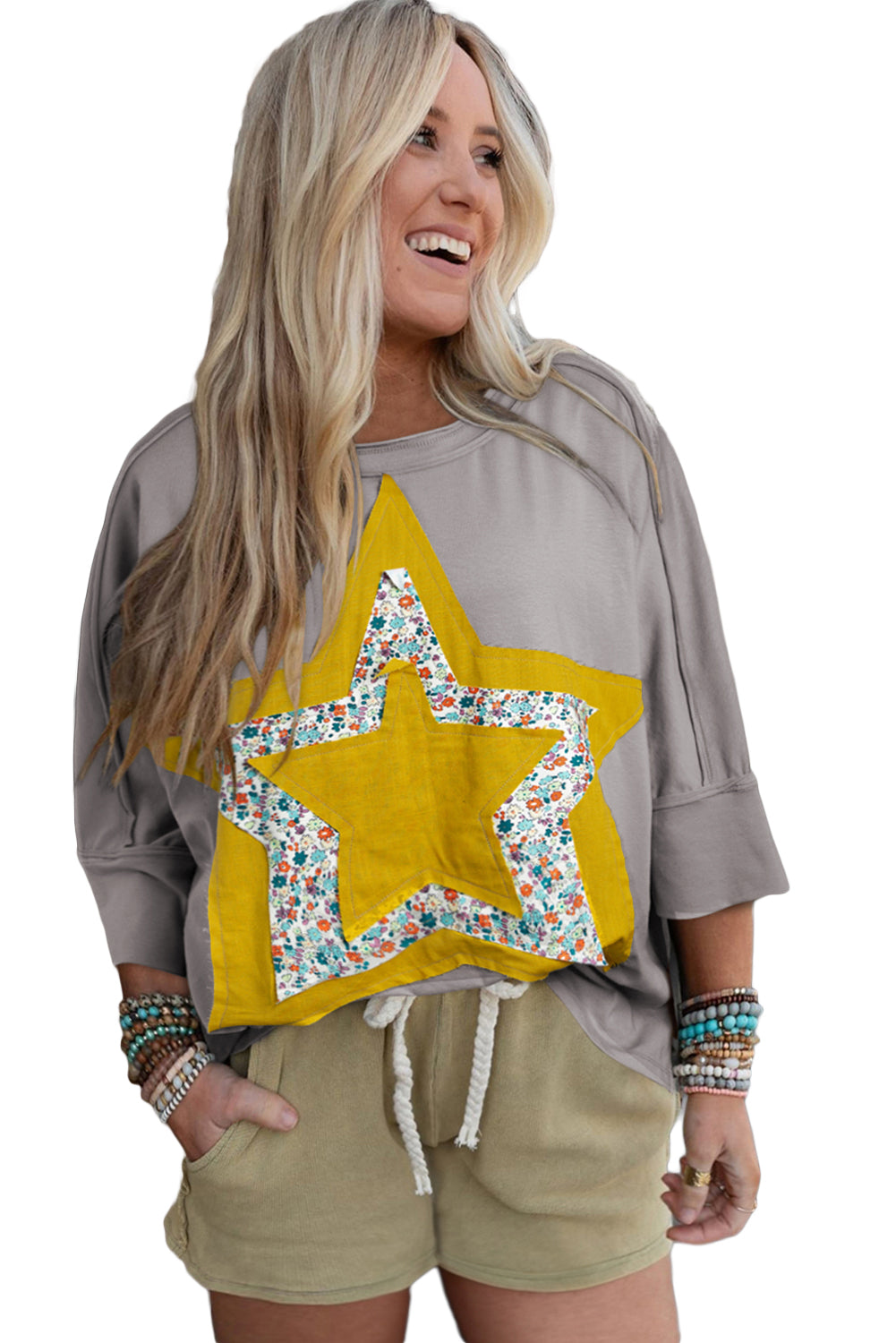 Medium Grey Floral Star Top