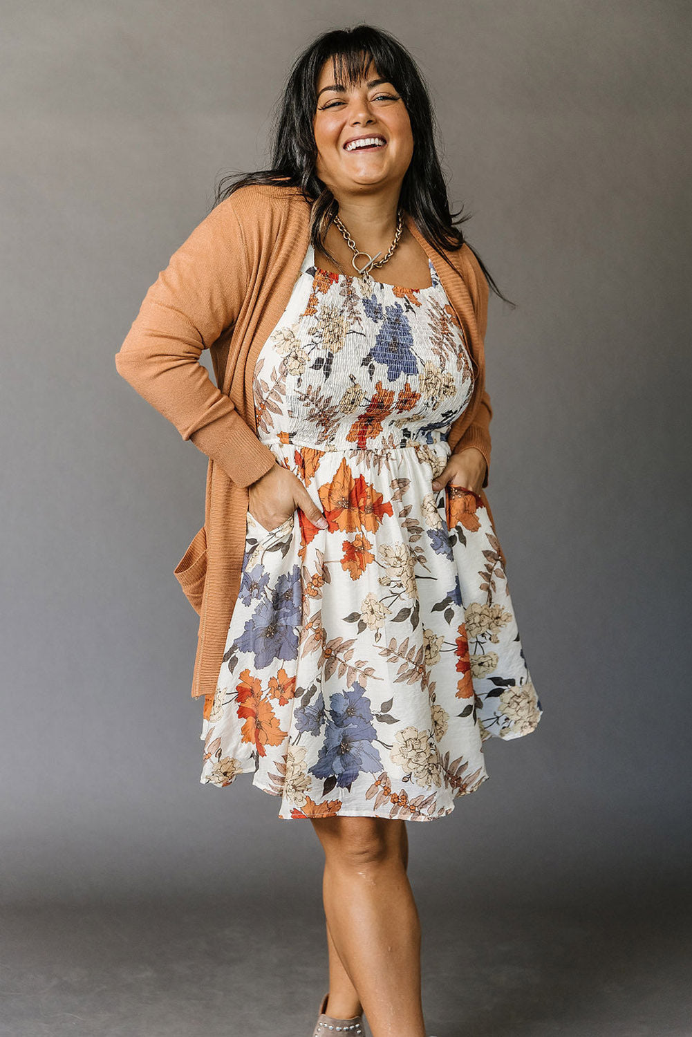 White Floral Smocked Dress