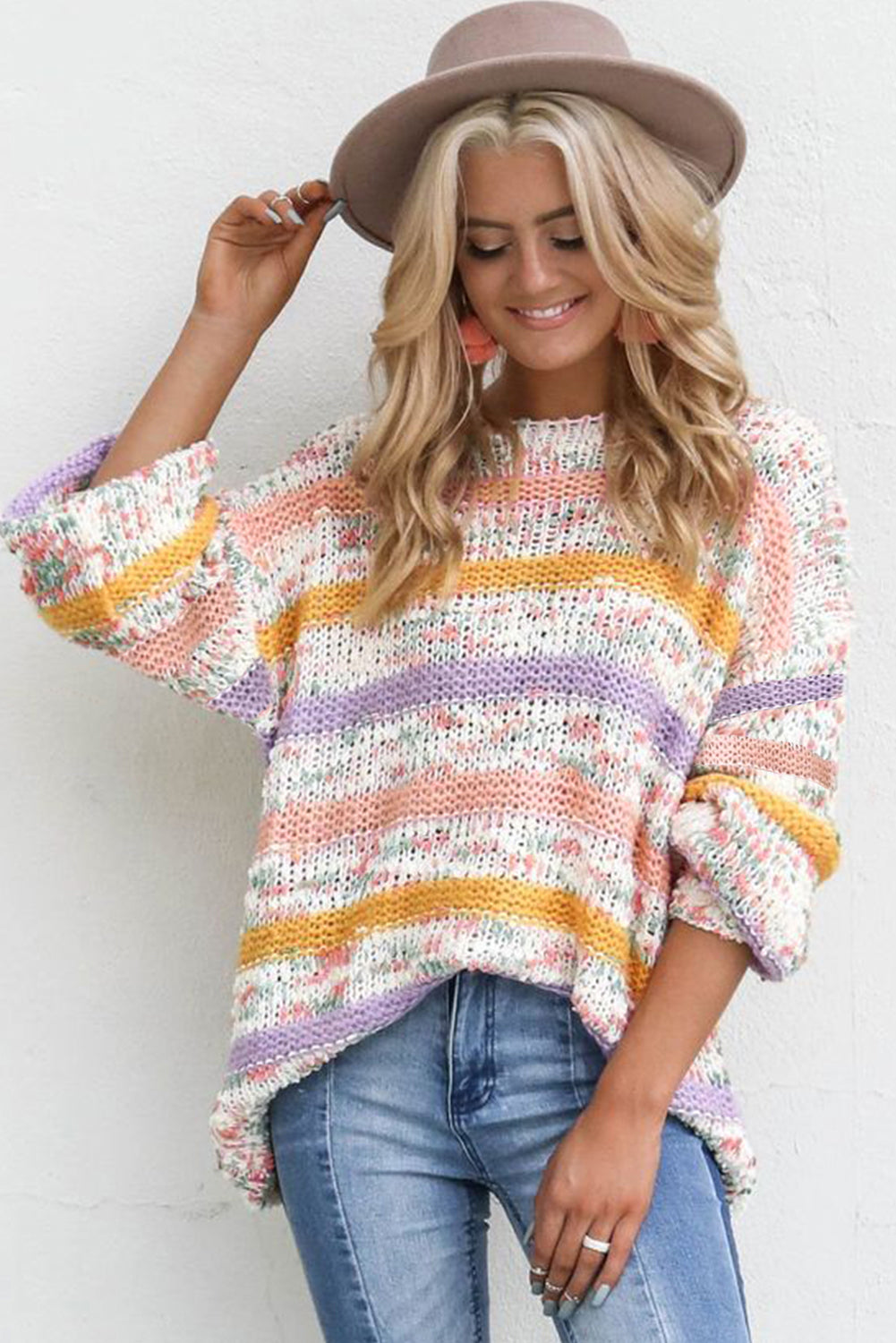 Colorblock Striped Drop Shoulder Knit Sweater