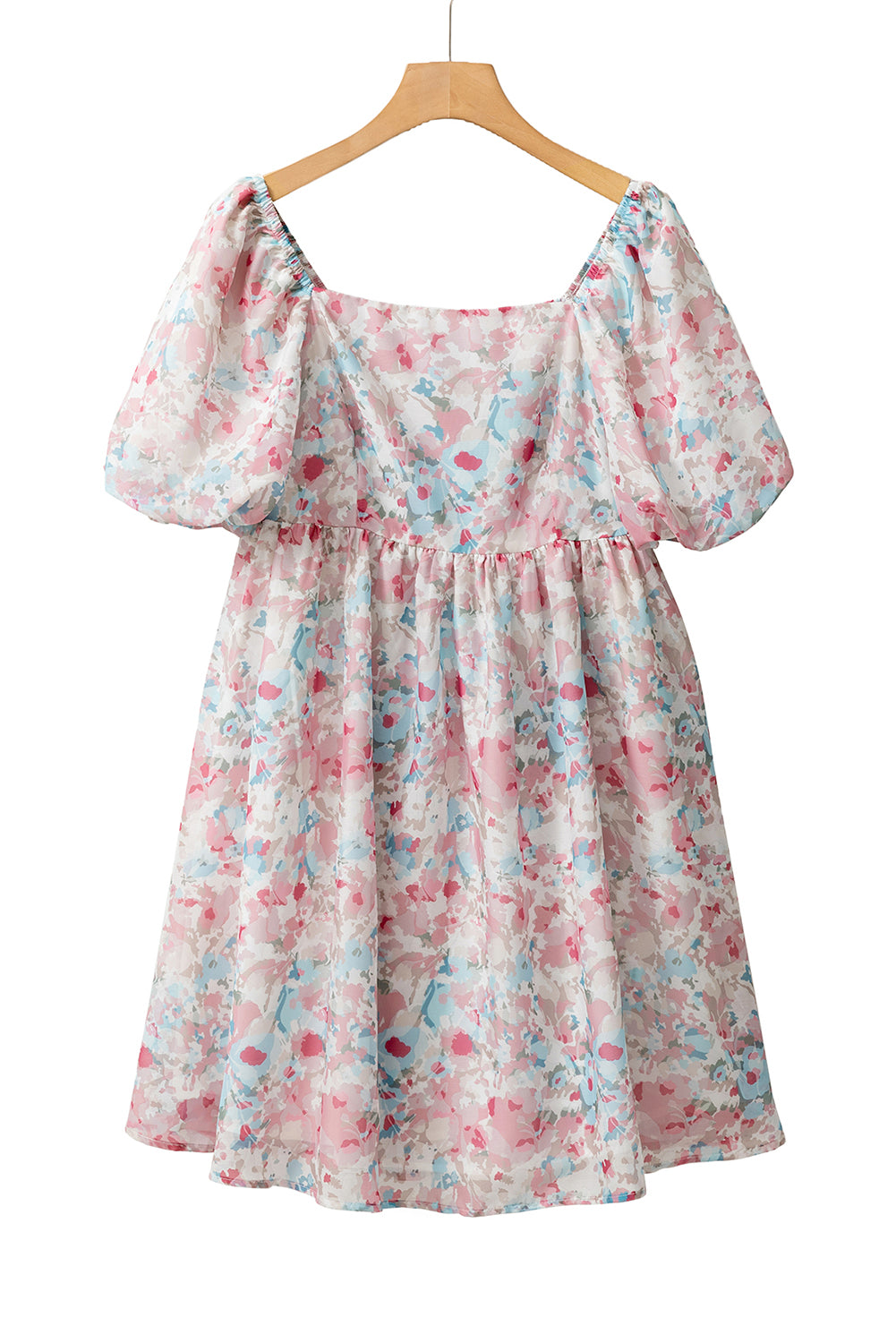 Floral Lantern Sleeve Square Neck Ruffled Mini Dress