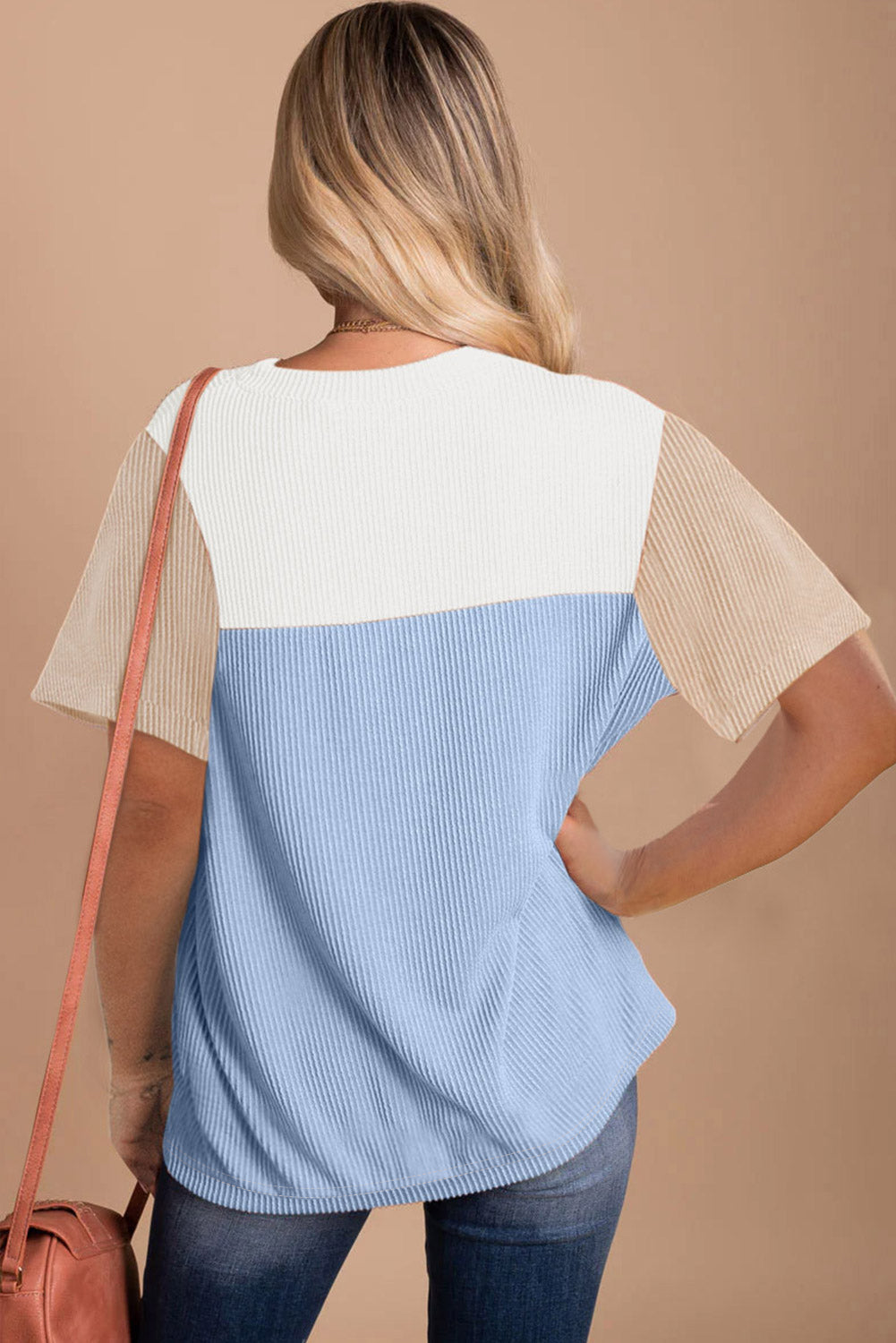 Ribbed Textured Colorblock T Shirt