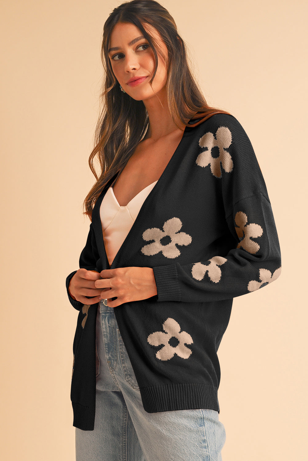 60s Vintage Flower Drop Shoulder Cardigan