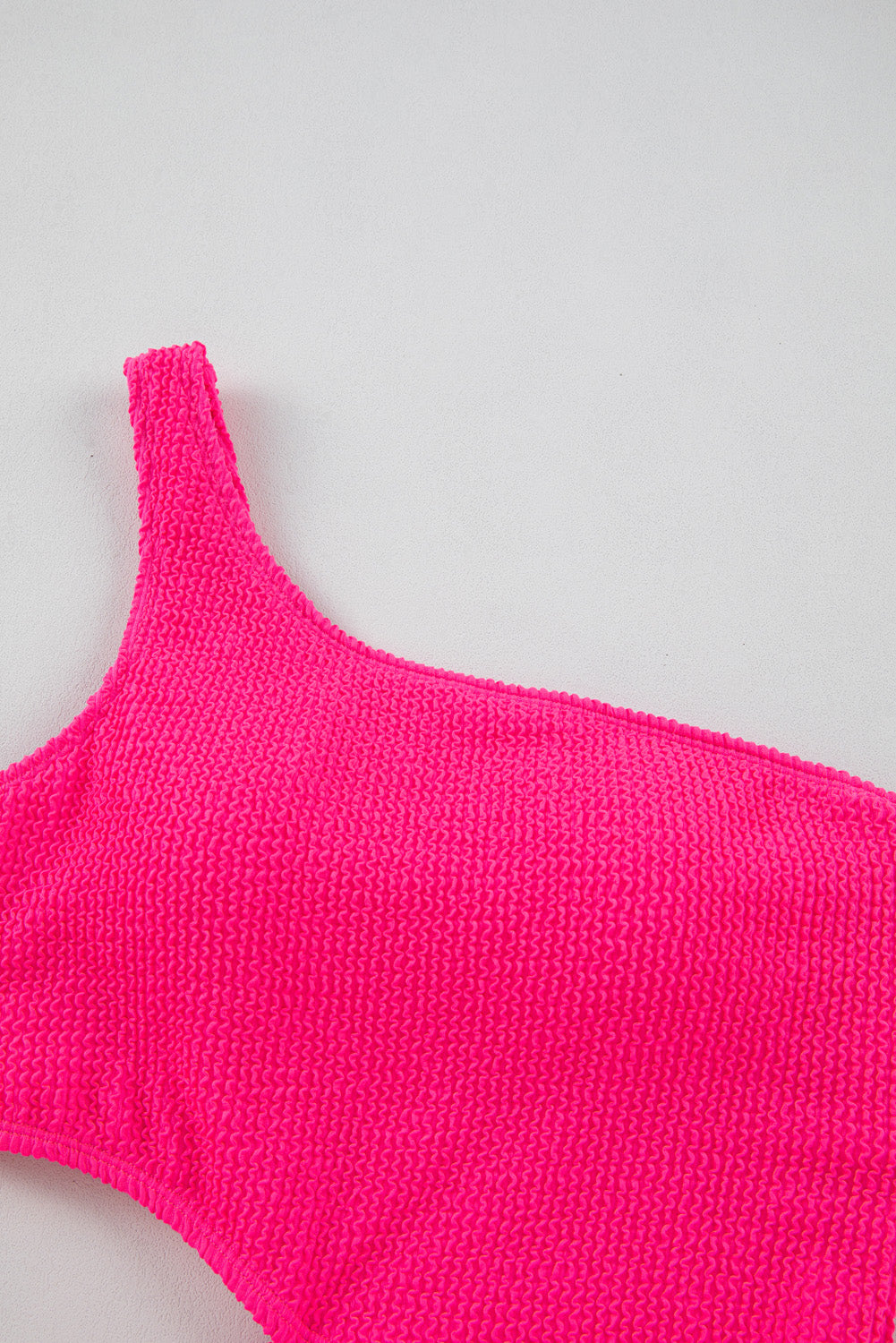 Bright Pink Solid Textured Cut Out Asymmetric One Piece Swimsuit