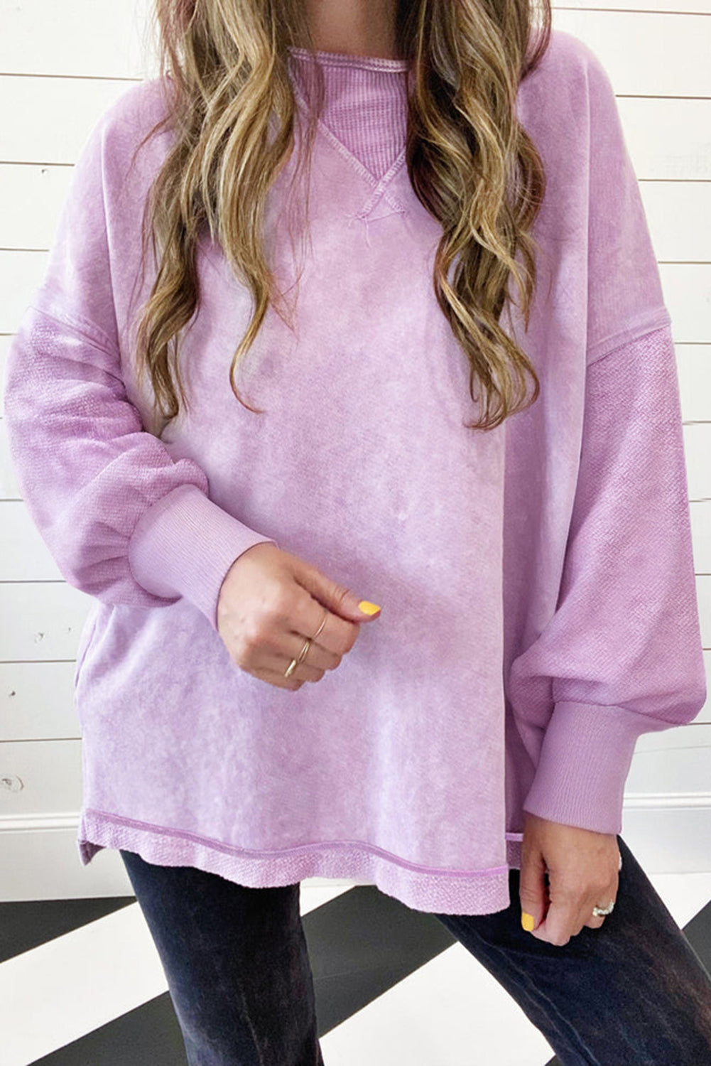 Strawberry Pink Mineral Wash Drop Shoulder Oversized Sweatshirt