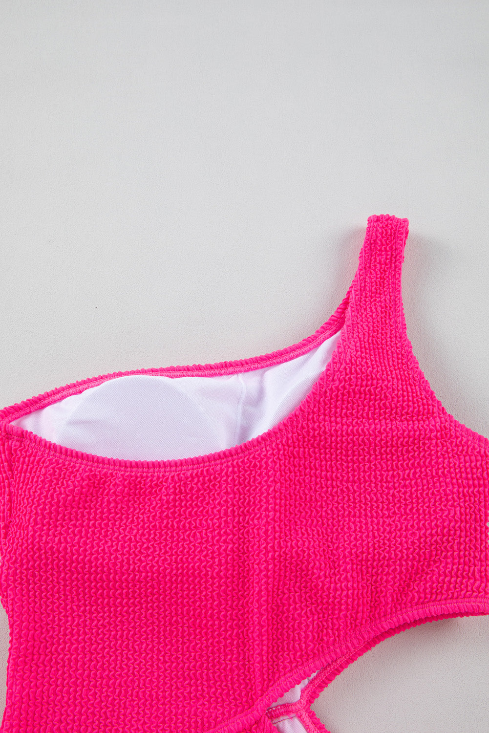 Bright Pink Solid Textured Cut Out Asymmetric One Piece Swimsuit