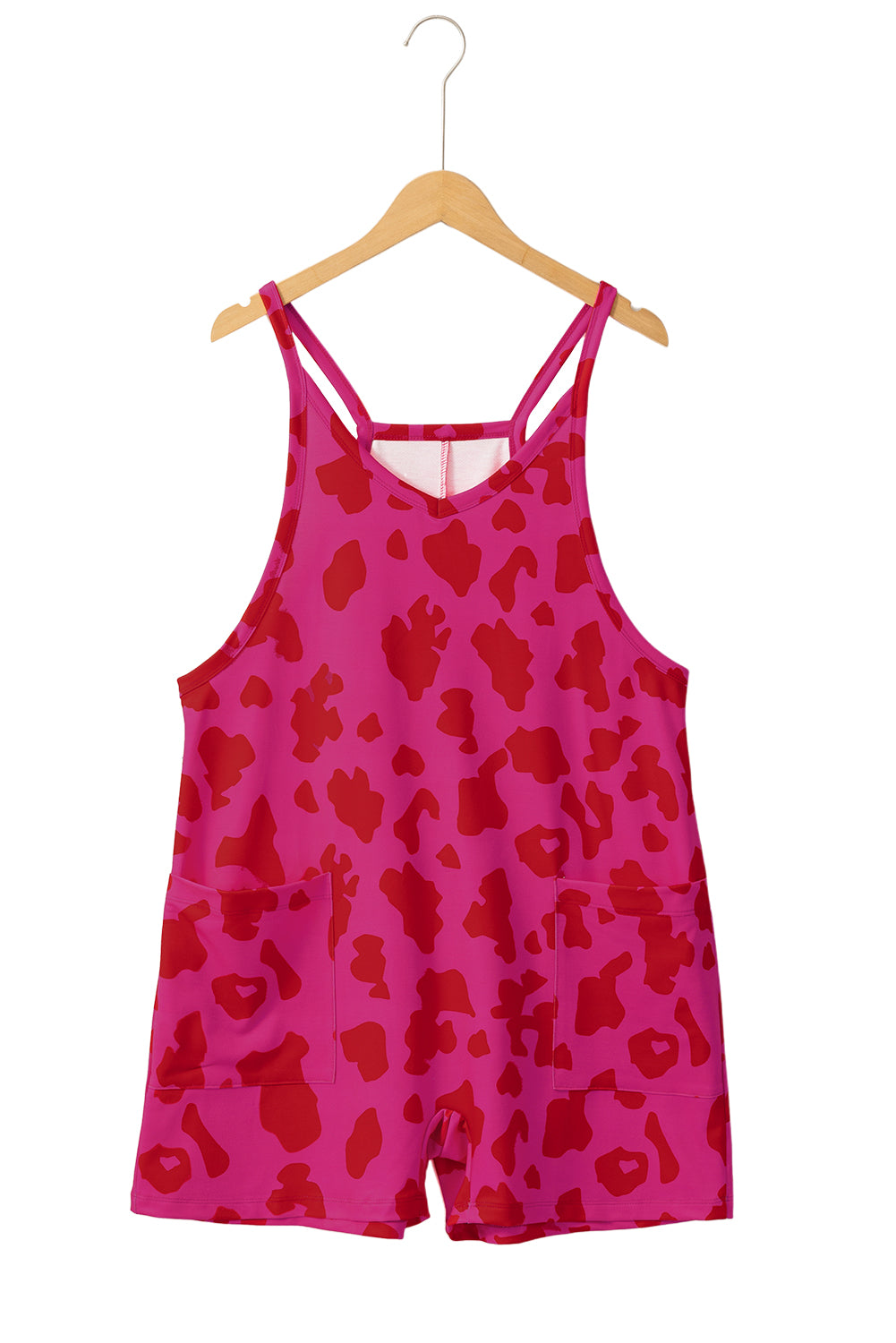 Rose Red Leopard Pocketed V Neck Sleeveless Romper