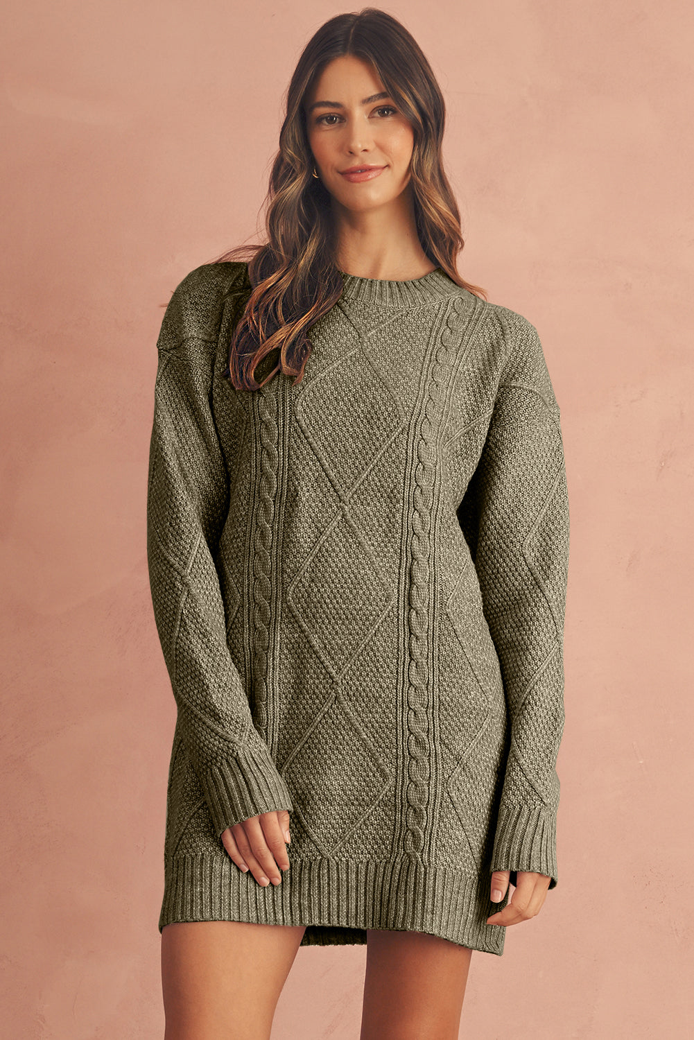 Knit Drop Shoulder Loose Fit Sweater Dress