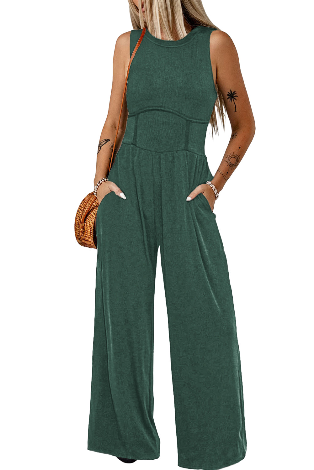 Medium Grey Sleeveless High Waist Wide Leg Jumpsuit